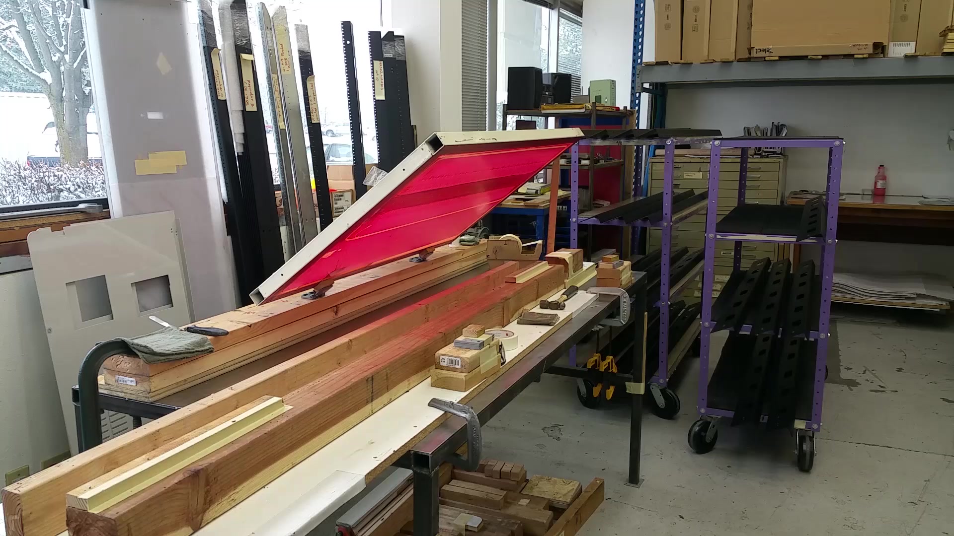 The screen printing table in the shop