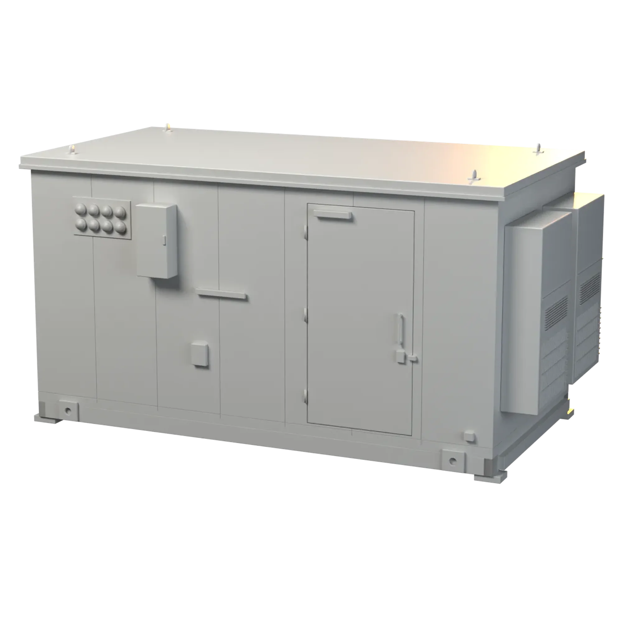 The finished, powder-coated telecom equipment shelter